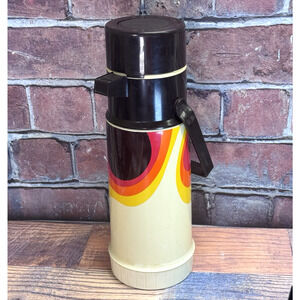 Vintage Rare 1978‎ Thermos 1L Touch Top Vacuum Server Autumn Swirl 2645 Pump